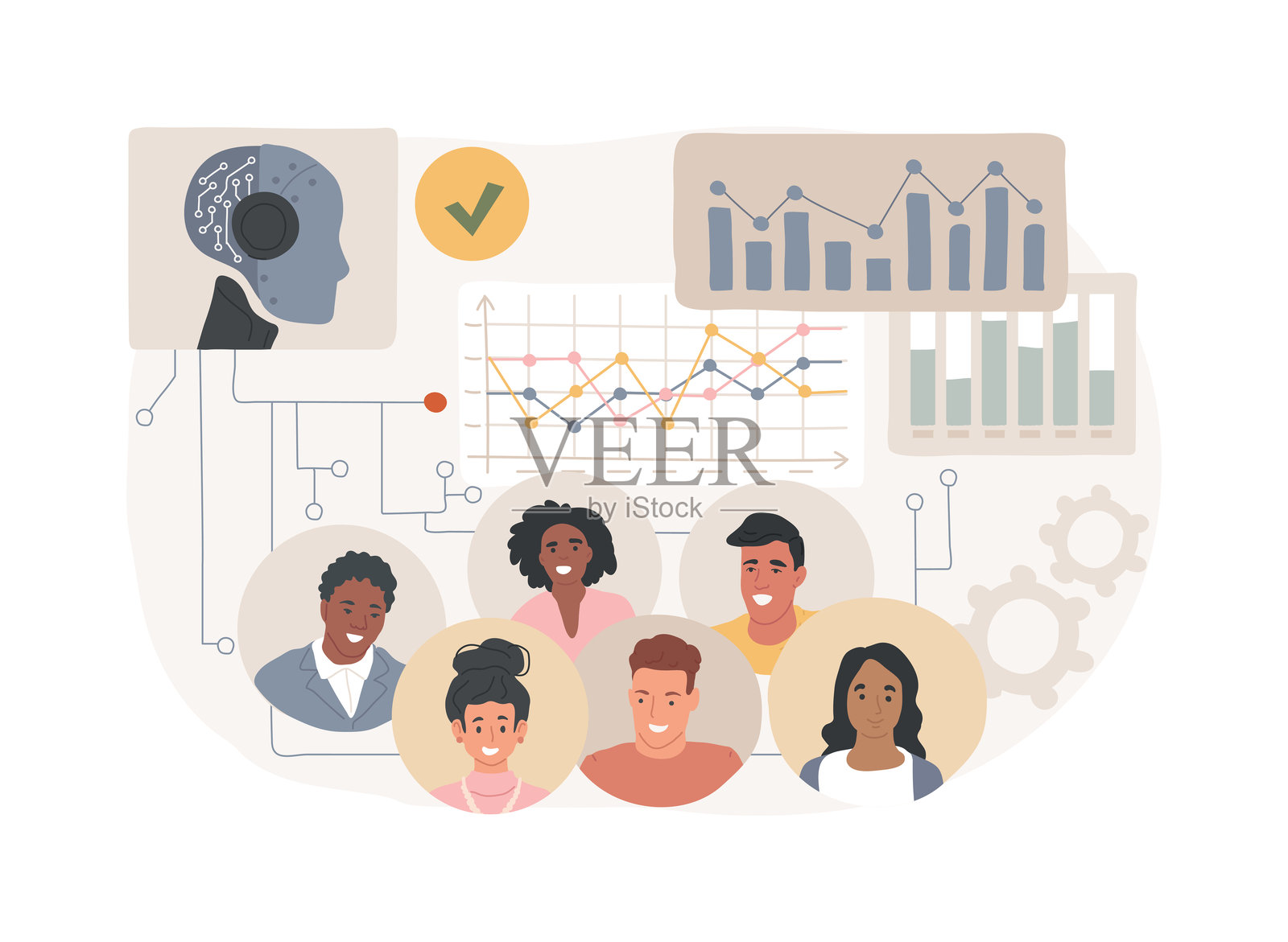 人工智能驱动的影响评估抽象概念矢量插图。插画图片素材