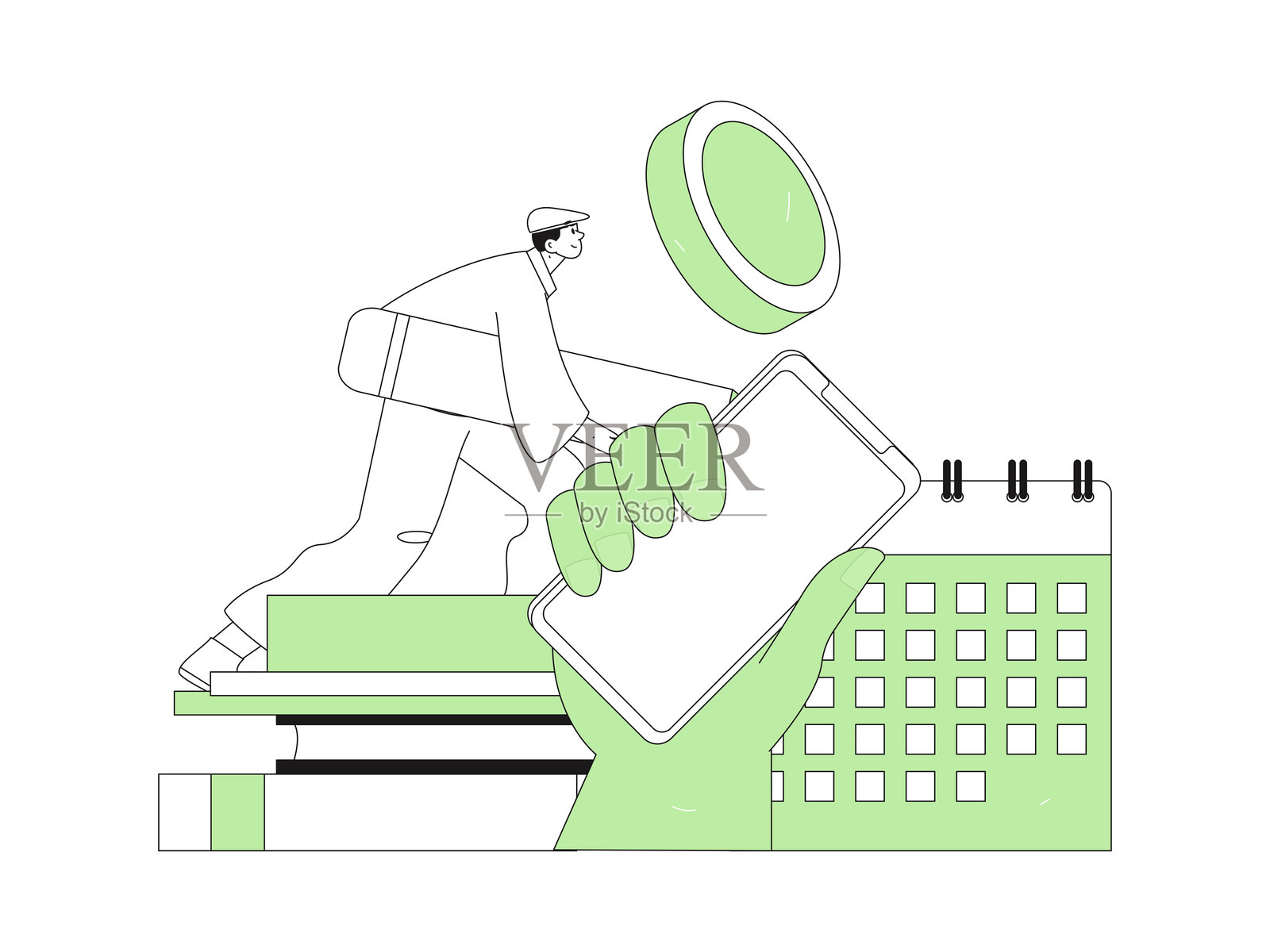 手绘插图:平面矢量概念的签到角色操作插画图片素材