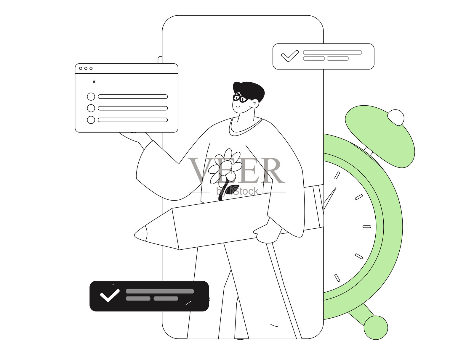 扁平矢量插图展示商务人士在工作场景中操作插画图片素材