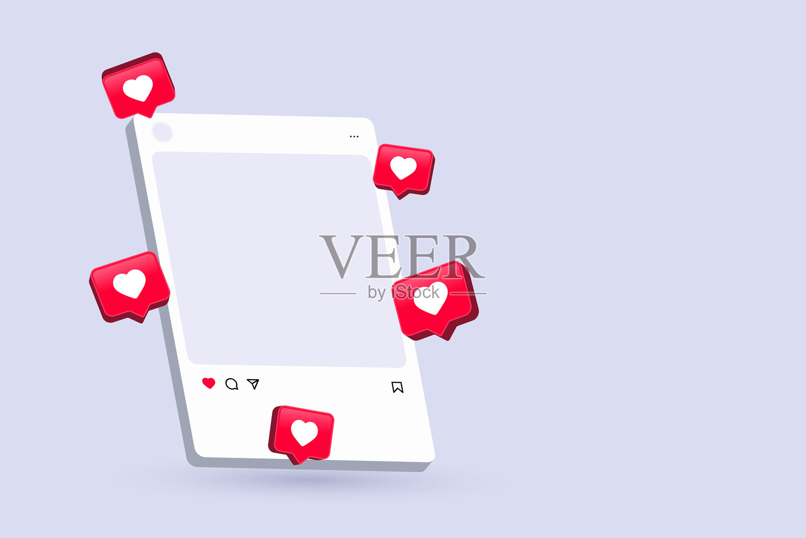 社交媒体轮播帖子模板框架,带有点赞、评论、分享、保存图标。社交网络帖子框架图案背景插画图片素材