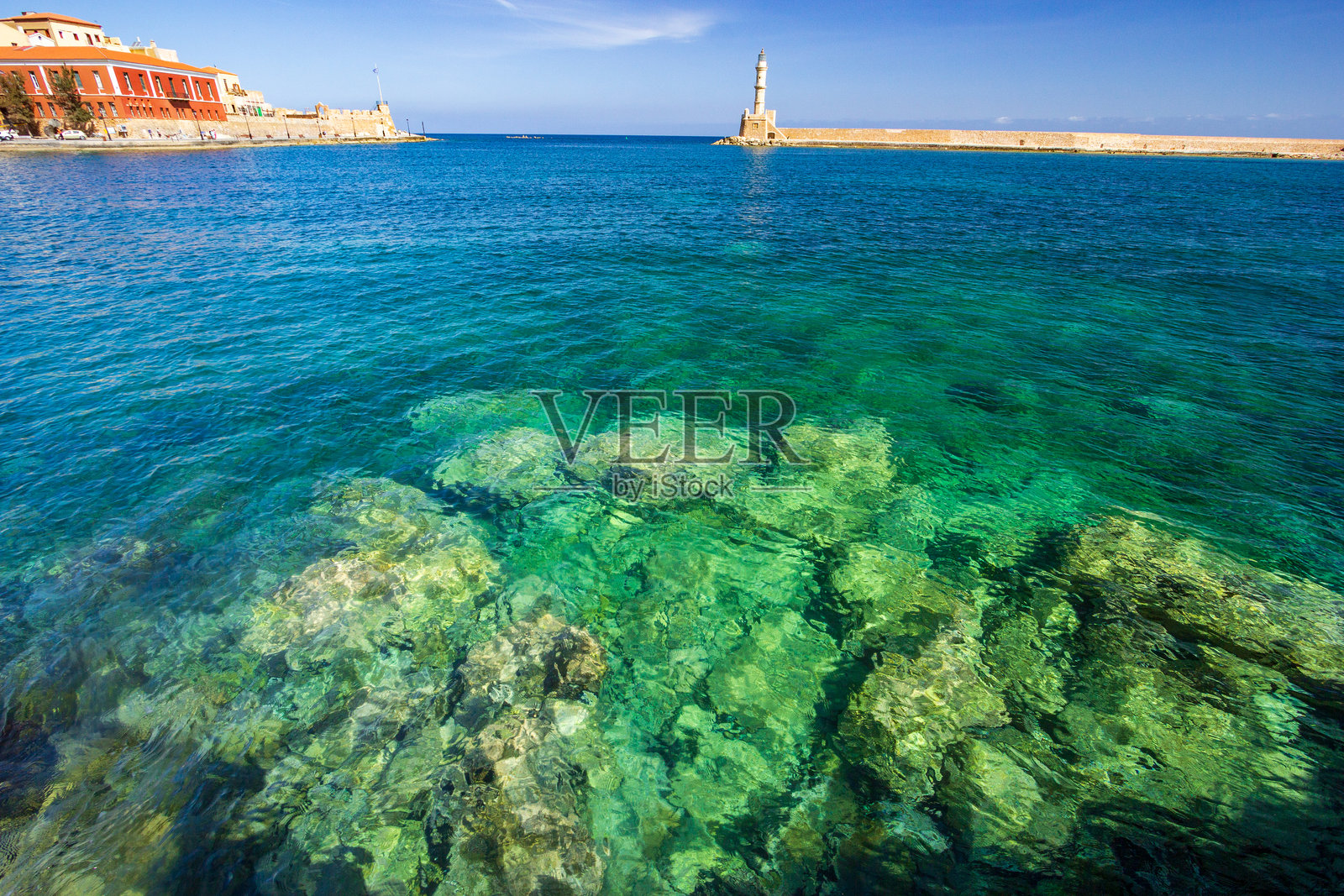 克里特岛希腊哈尼亚镇的埃及灯塔照片摄影图片