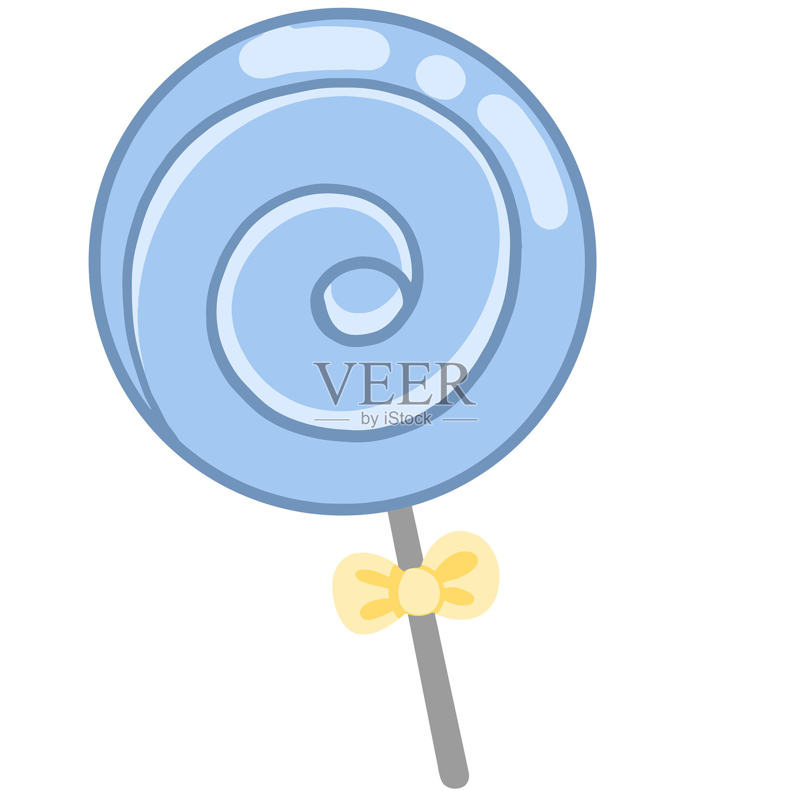 蓝色棒棒糖剪贴画,配有黄色蝴蝶结插画图片素材