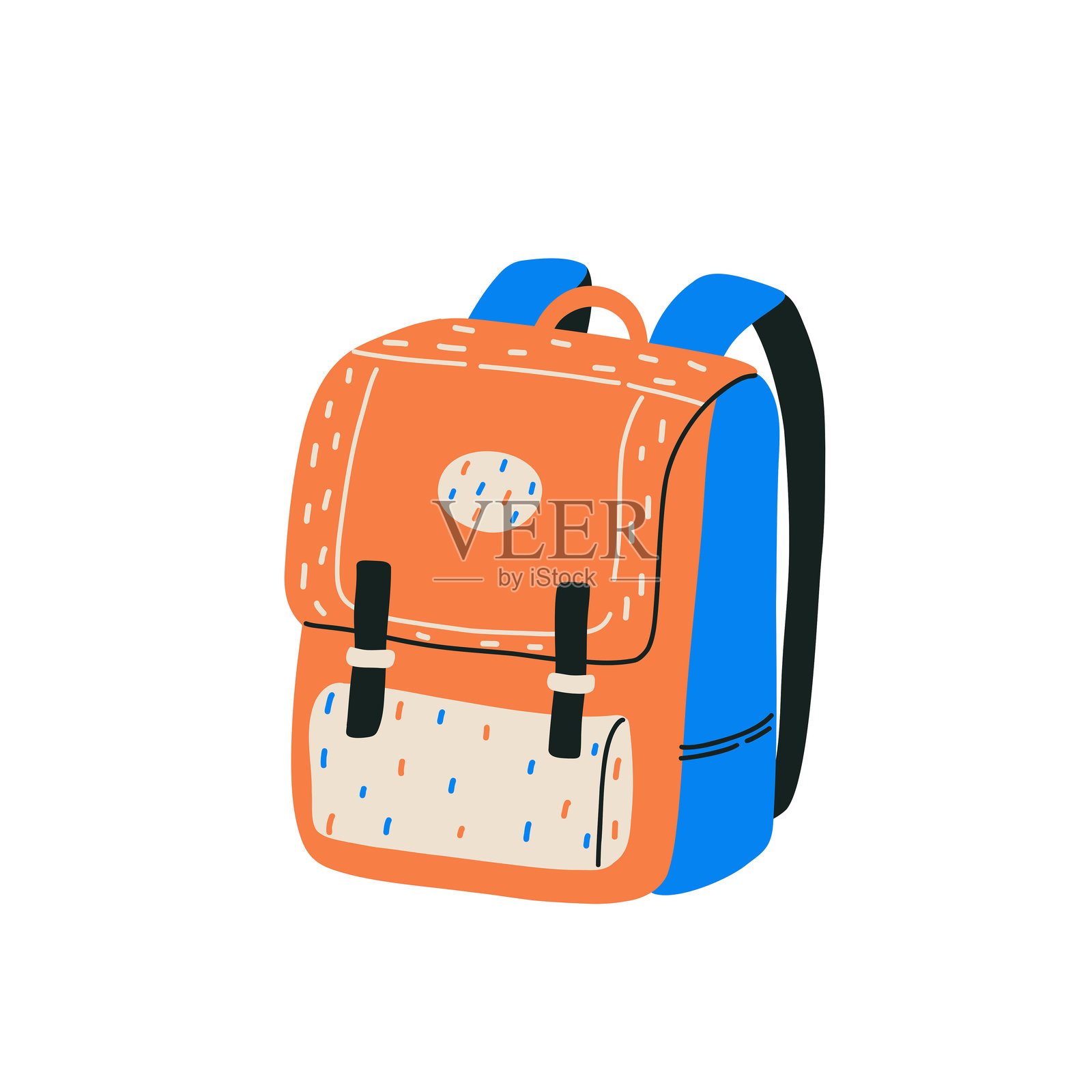 时尚明亮的背包,适合上学或旅行,扁平风格的矢量插图插画图片素材