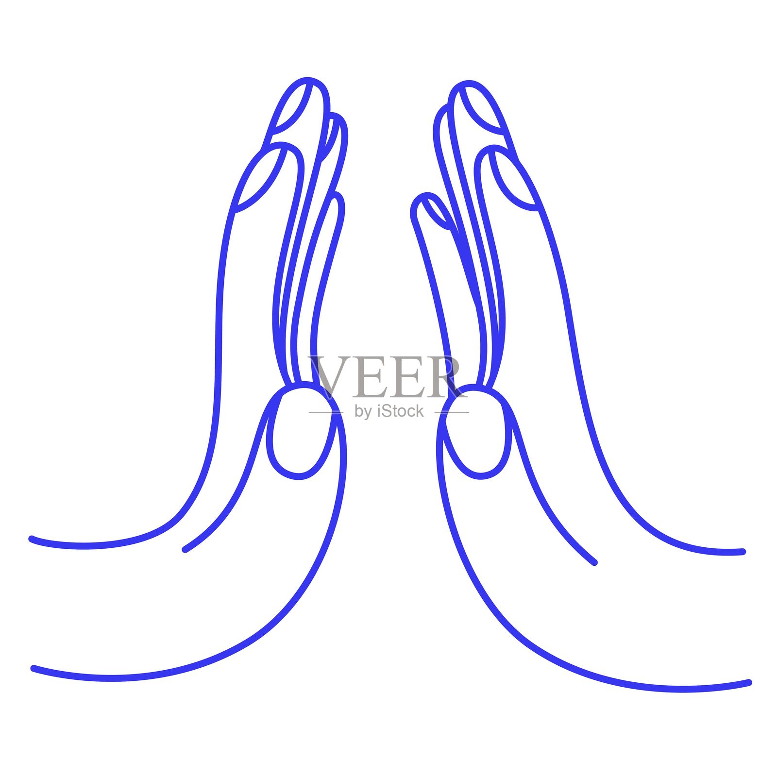 手掌相对。手势涂鸦图标。轮廓矢量插图插画图片素材
