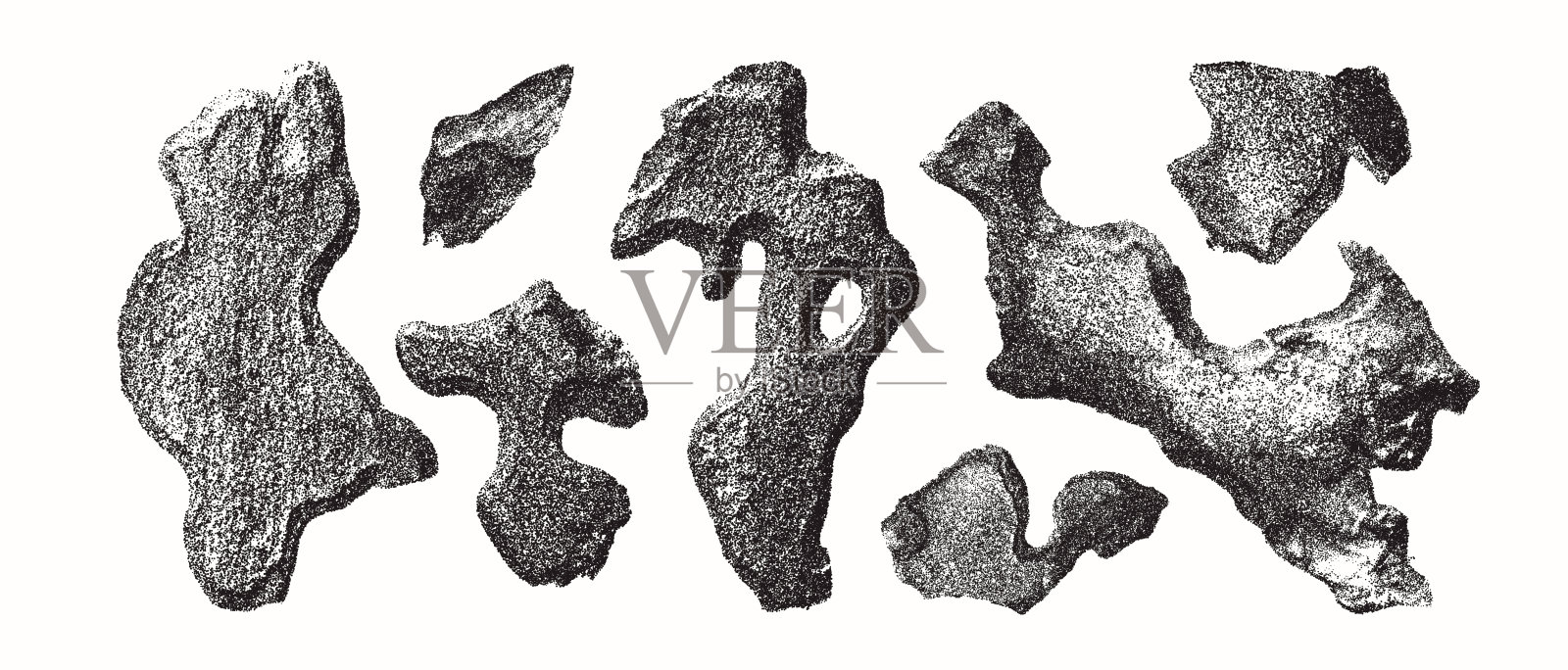 单色黑墨风格的抽象纹理形状插画图片素材