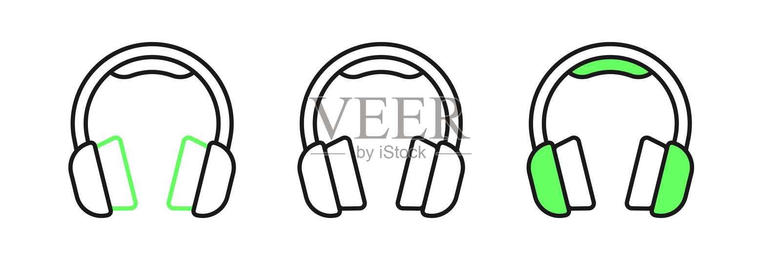 耳机图标,背景为白色。耳塞。用于听音乐、服务、通信和操作员的概念。矢量图。插画图片素材