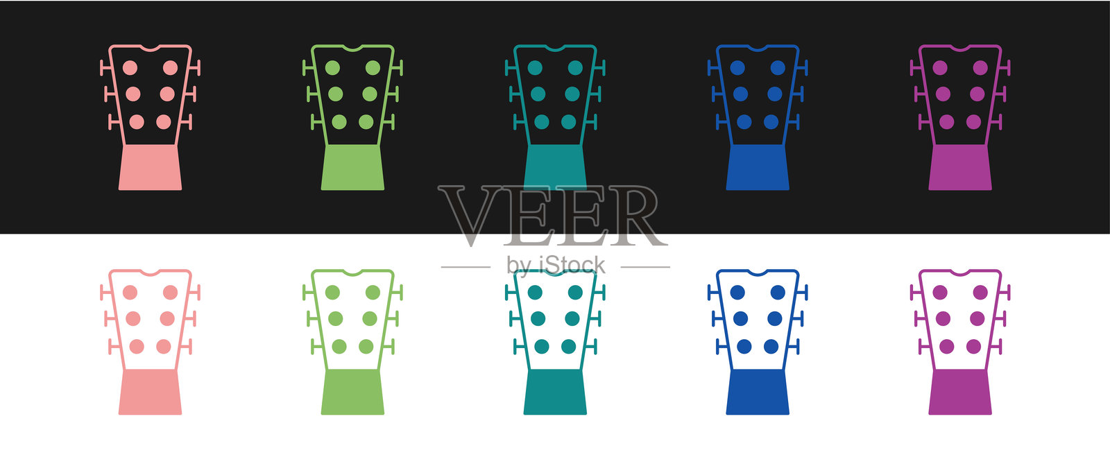 吉他颈部图标,黑白背景。原声吉他。弦乐器。矢量图。插画图片素材