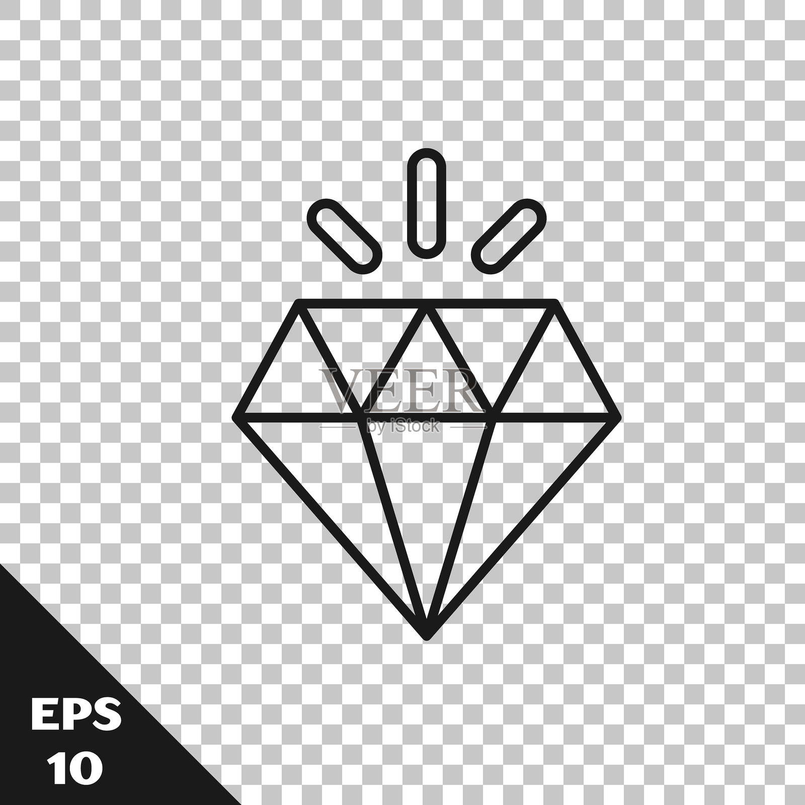 黑色线条的钻石图标,背景透明。珠宝符号。宝石。矢量图。插画图片素材