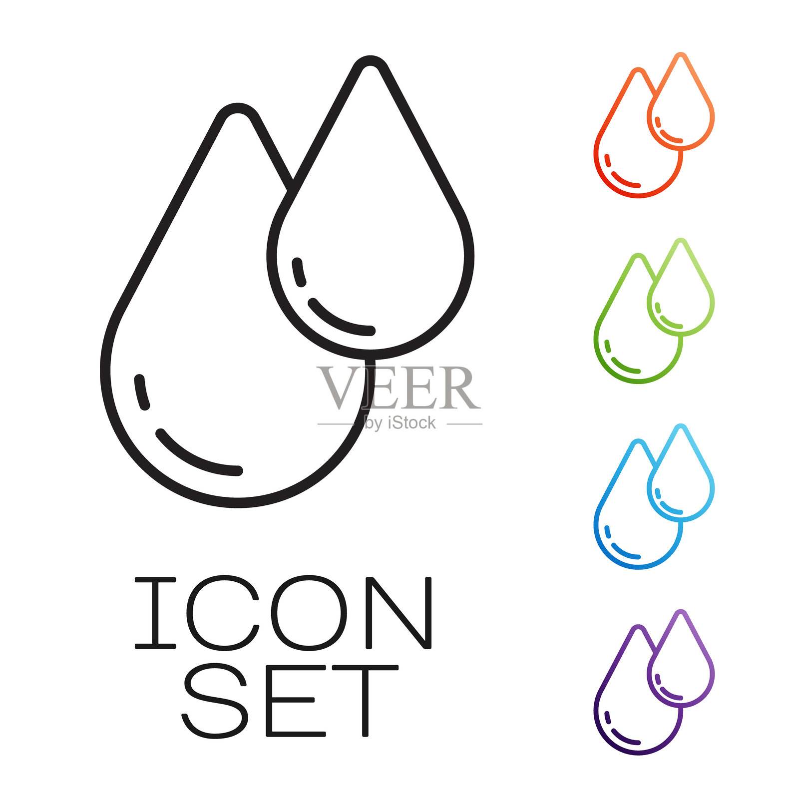 黑色水滴图标,背景为白色。彩色图标集合。矢量图。插画图片素材