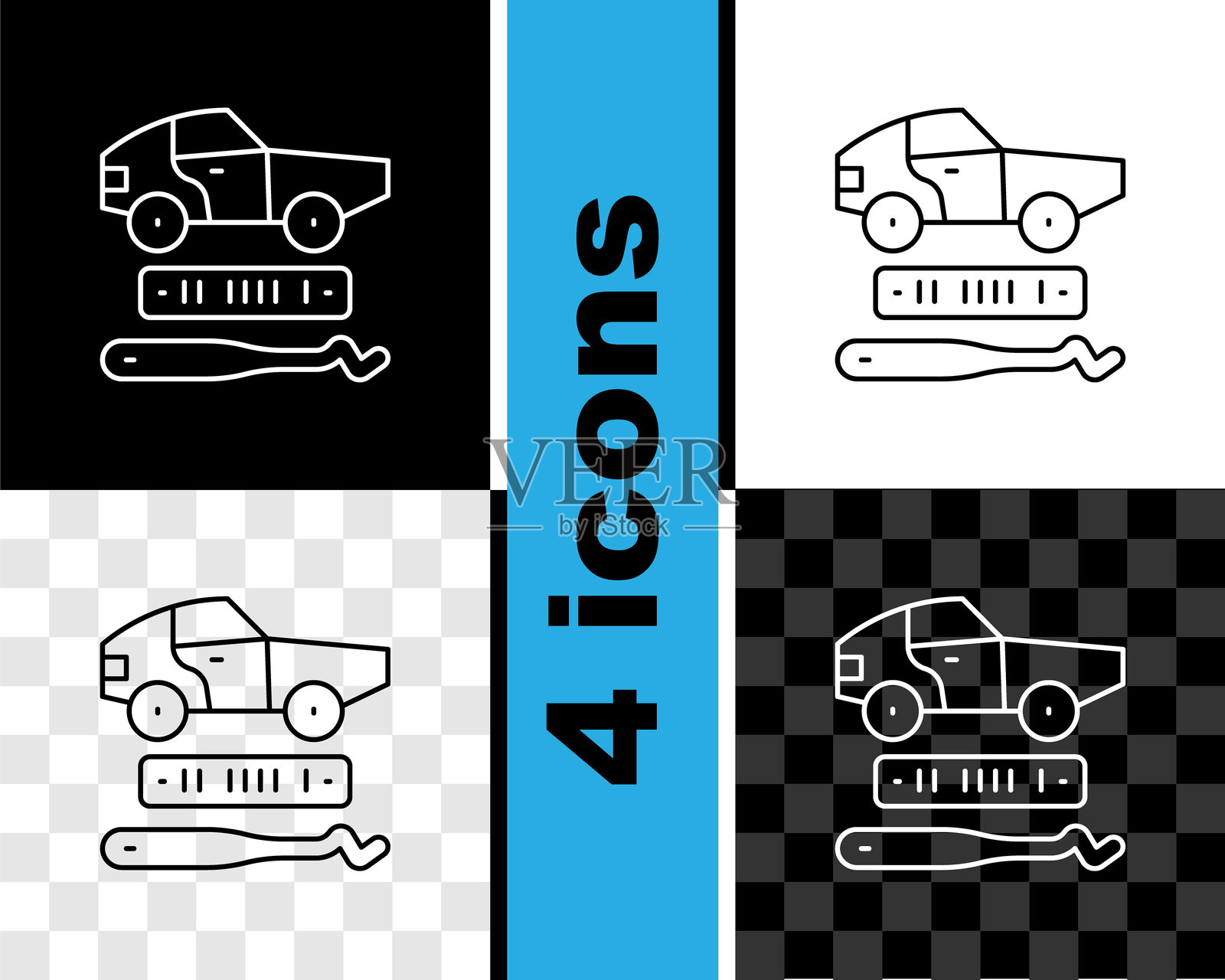 汽车盗窃图标,黑白色,透明背景。矢量图。插画图片素材