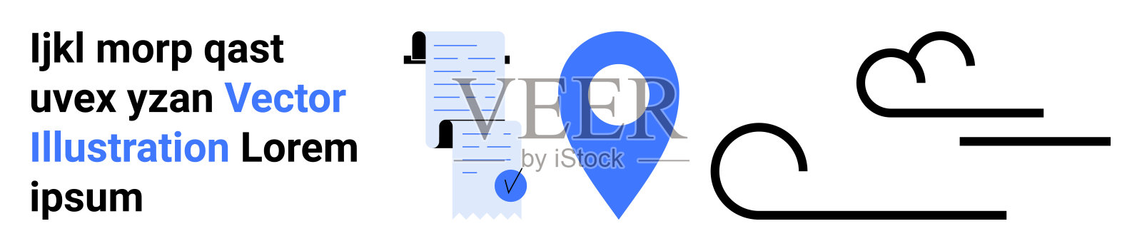 文档、位置图标和抽象云元素,用于信息图表和网页设计插画图片素材