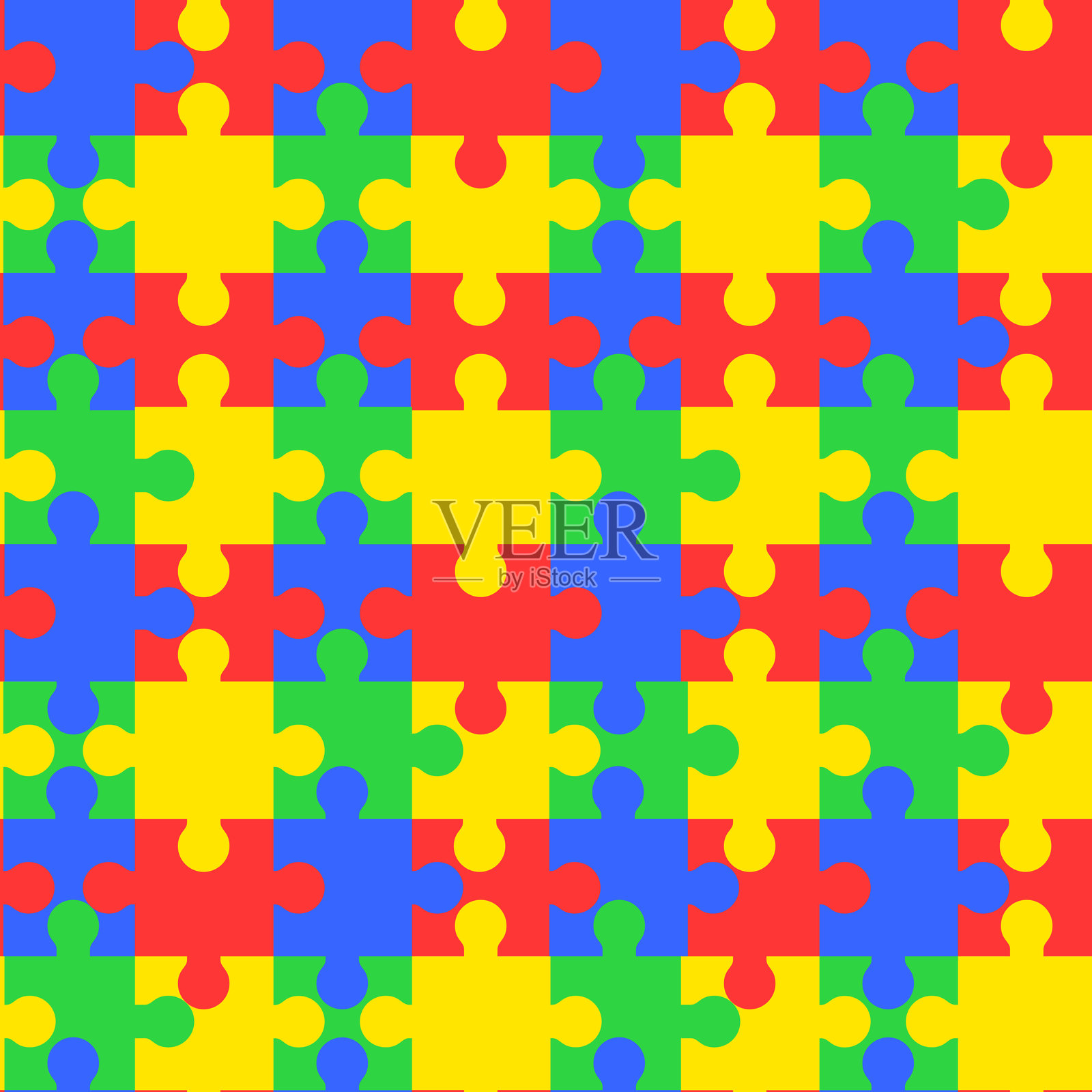 自闭症拼图无缝图案设计,色彩丰富且充满趣味插画图片素材