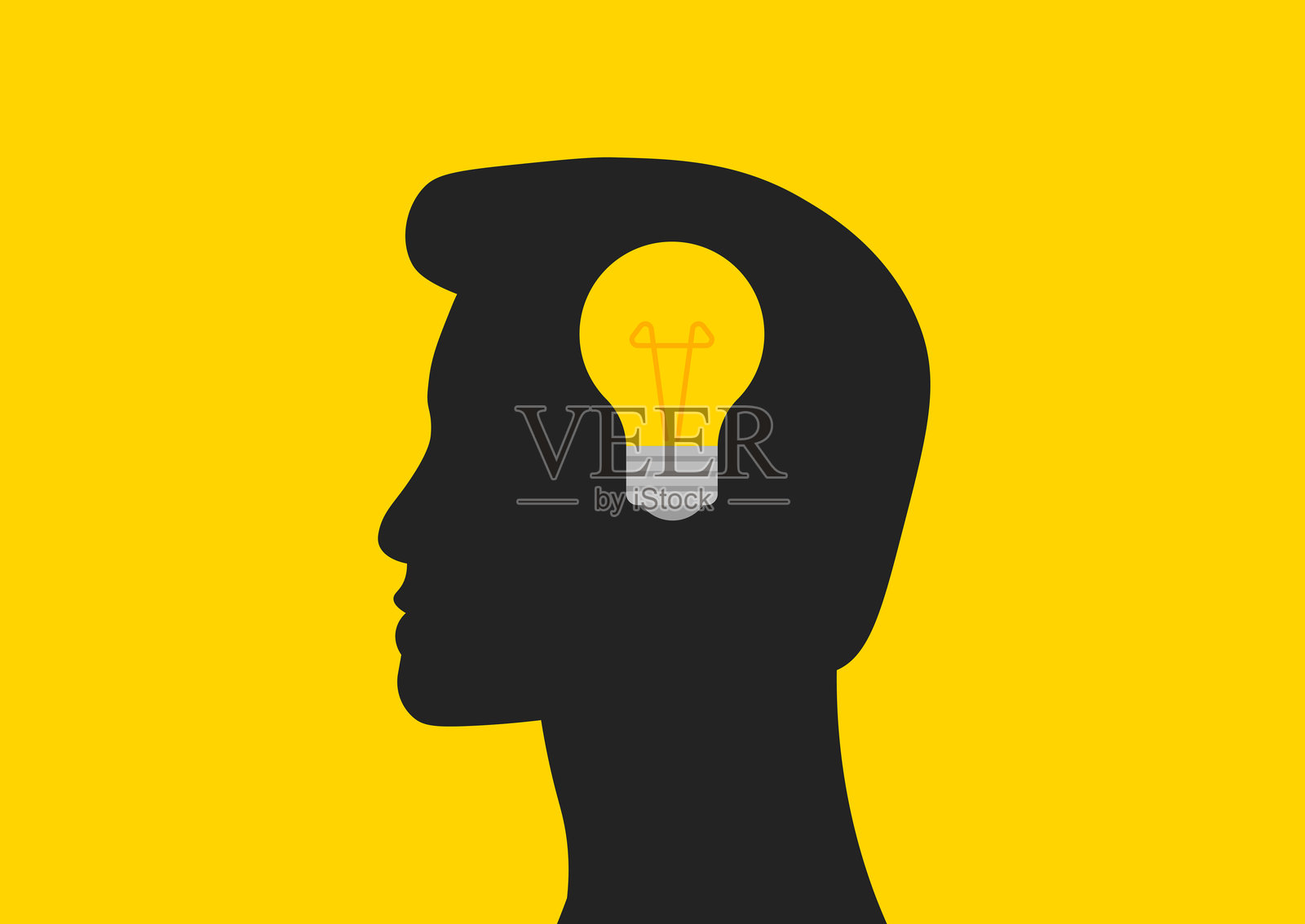 人头轮廓中的灯泡插画图片素材