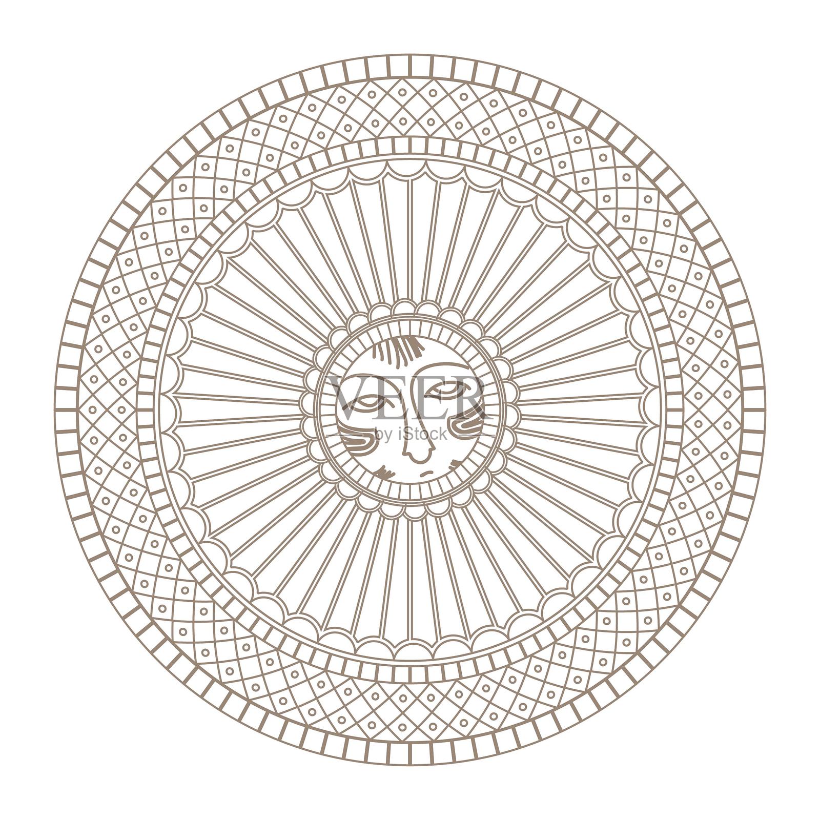 一幅水壶的图画,带有长锥形的喷嘴和把手,穆斯林用于洗礼。矢量金色无缝经典波斯艺术元素。无尽的波斯边框,框架。插画图片素材