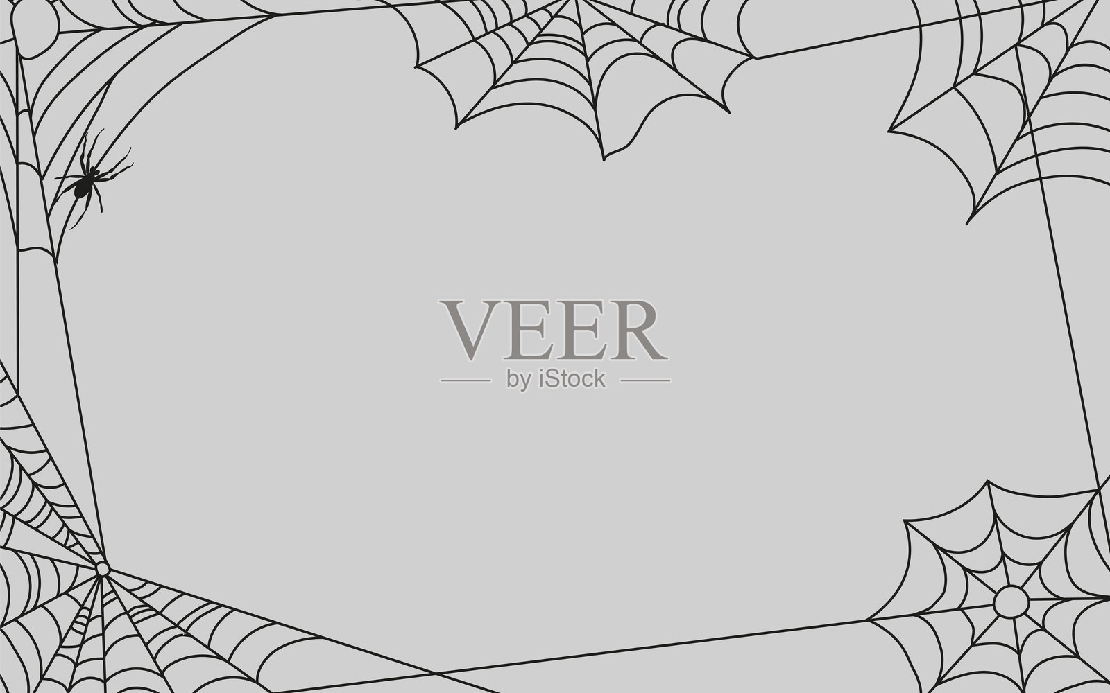 浅灰色背景上有蛛网。灰色墙壁上的细黑色蜘蛛网矢量插图。万圣节恐怖秋季节日概念。插画图片素材