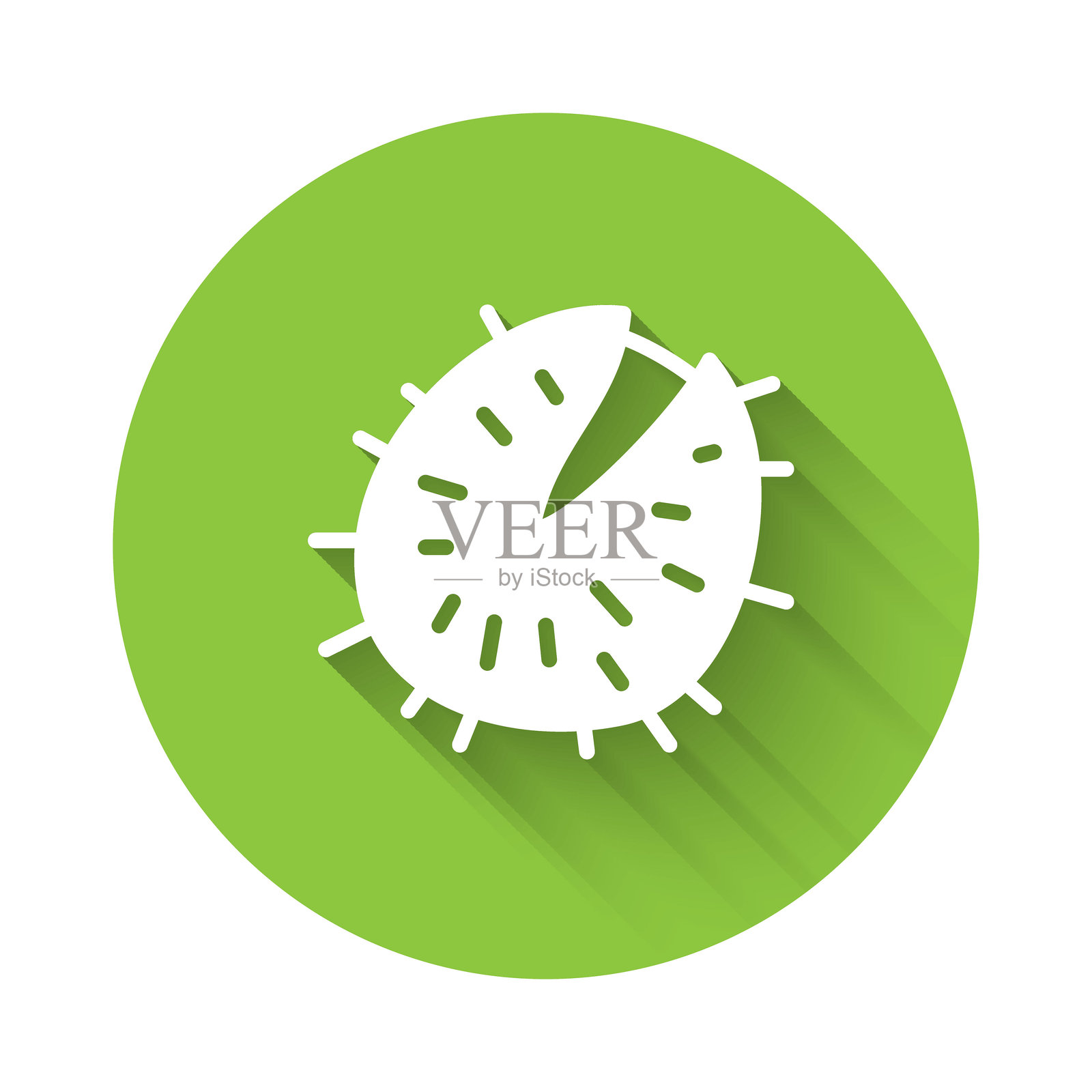 白色栗子图标,带有长阴影。带刺且坚固的栗子。绿色圆形按钮。矢量图。插画图片素材