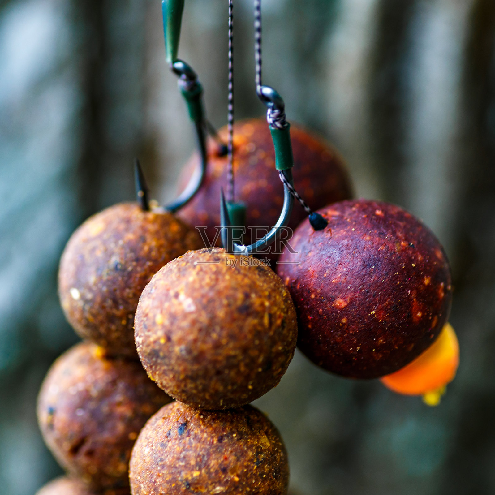 湖边的鲤鱼垂钓时光。鲤鱼钩。鲤鱼钓组。带钩的鱼饵。照片摄影图片