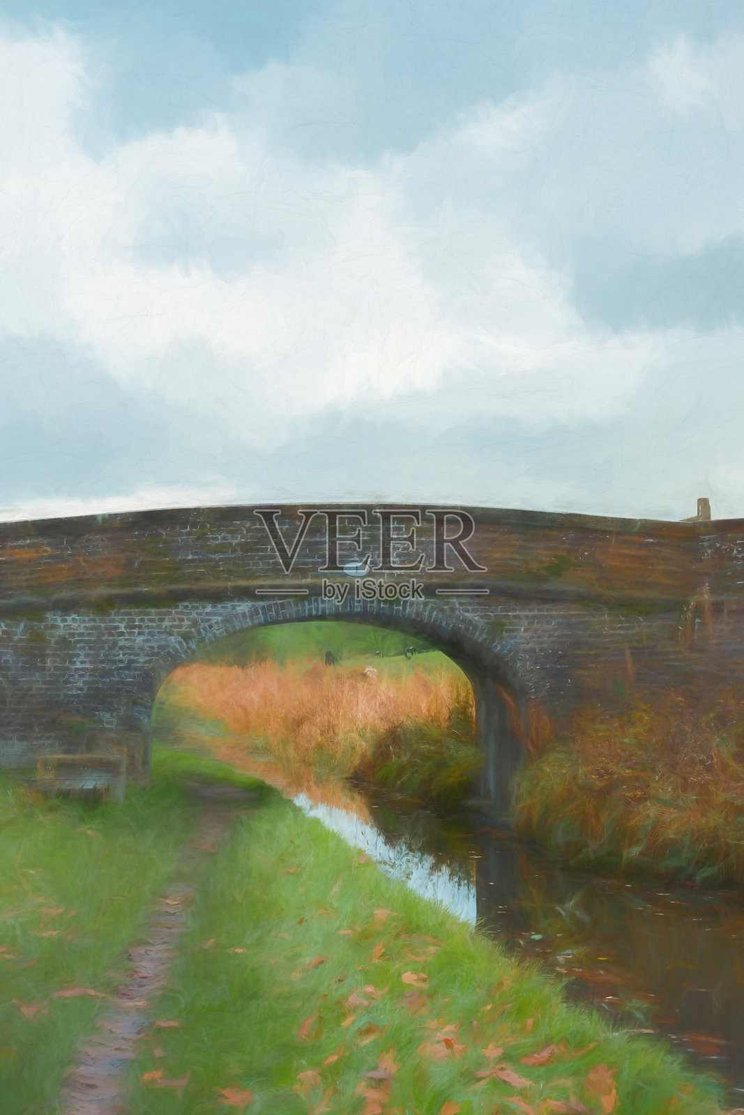 哈兹尔赫斯特交汇处的卡尔登运河韭菜支流的桥梁1。照片摄影图片