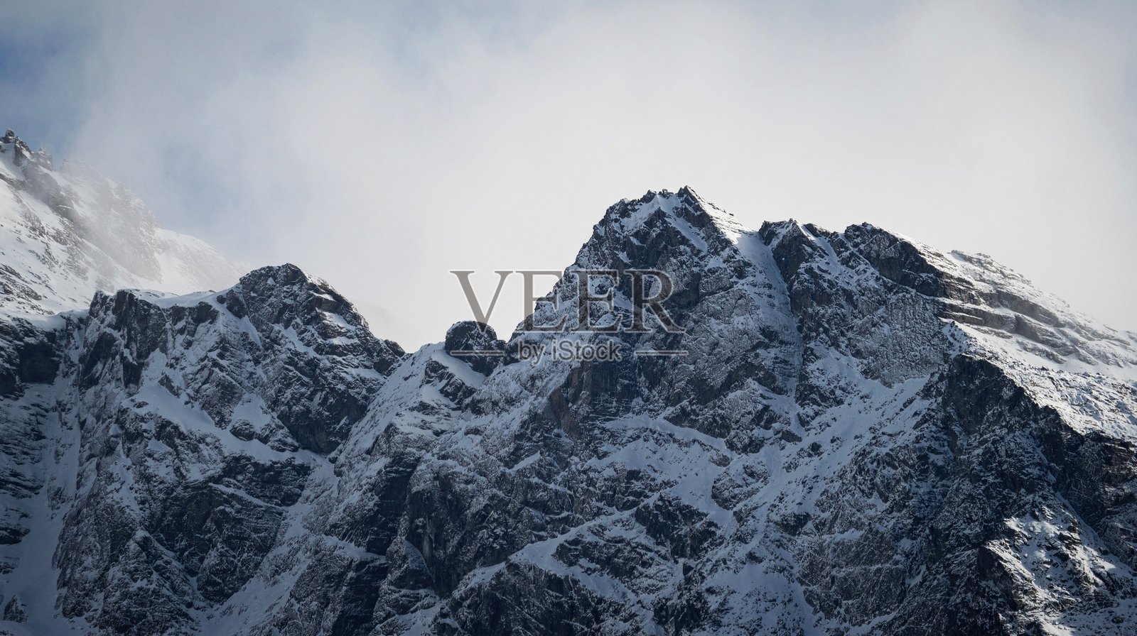 阿尔卑斯山脉层叠的全景鸟瞰图,南阿尔卑斯山的白雪覆盖的山峰,新西兰南岛奥塔哥南部照片摄影图片