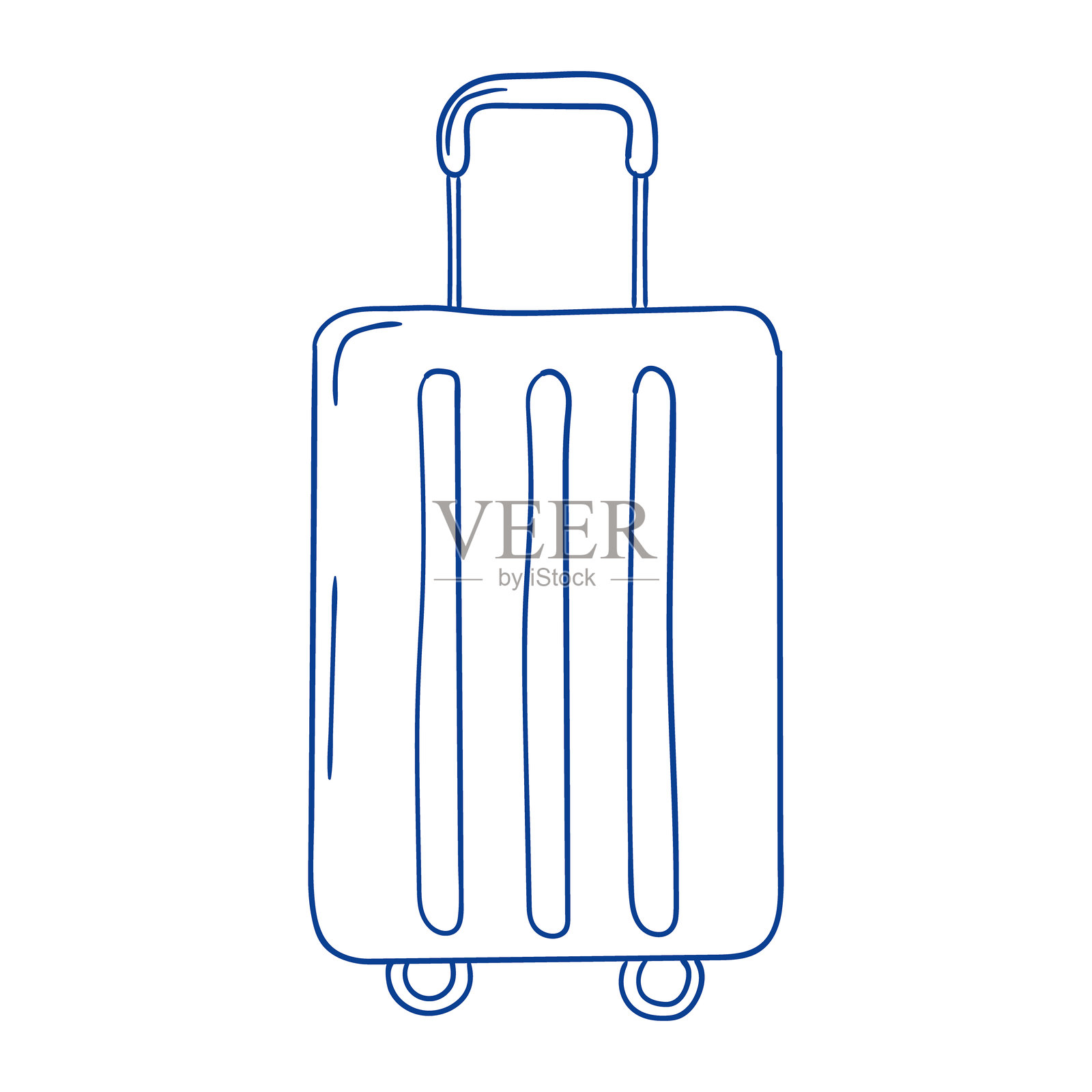 带轮子和可伸缩手柄的旅行箱简单轮廓插画图片素材