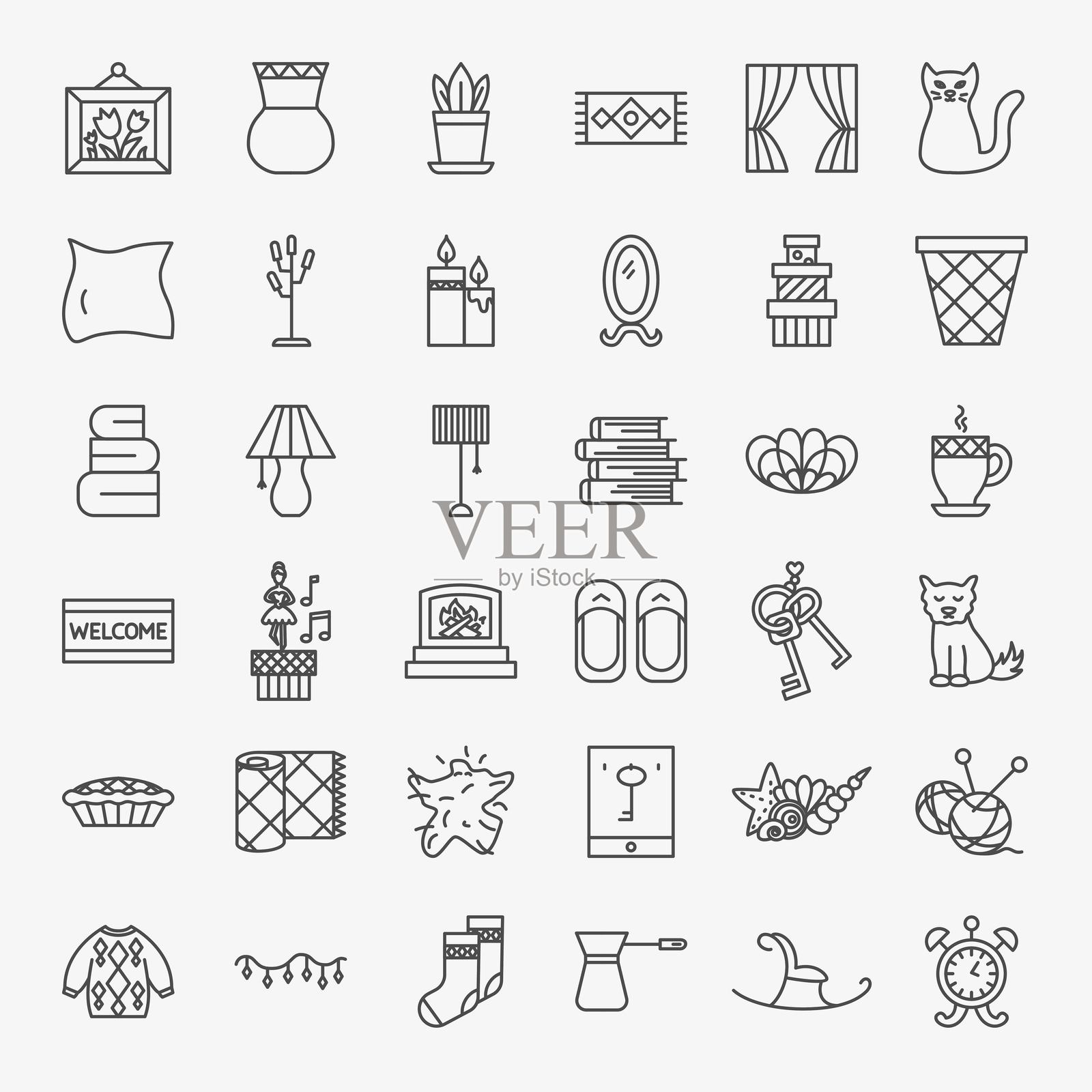 甜蜜家园线条图标集插画图片素材