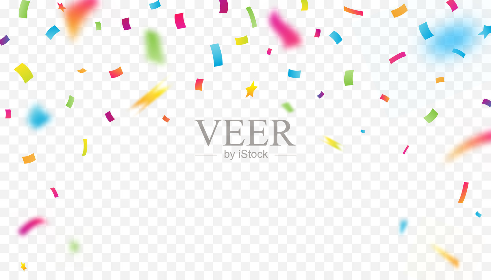 透明背景上的五彩缤纷的彩纸屑,庆祝派对、周年纪念或生日的装饰。插画图片素材