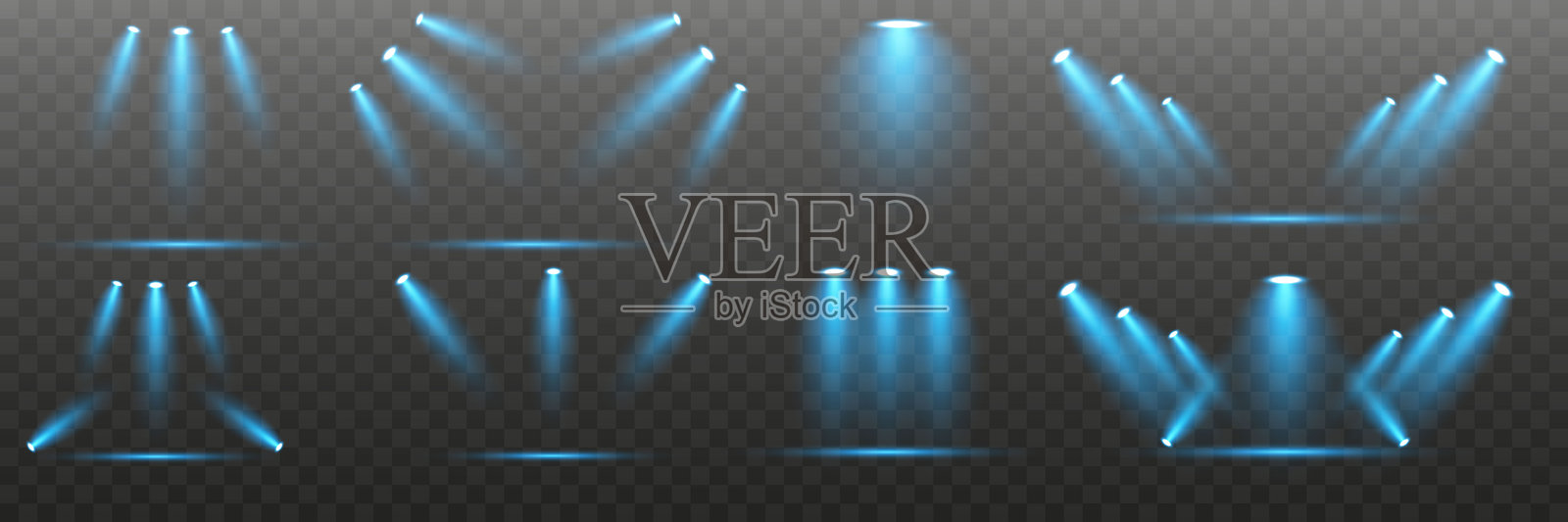 舞台灯光。明亮的聚光灯照明。光效。插画图片素材