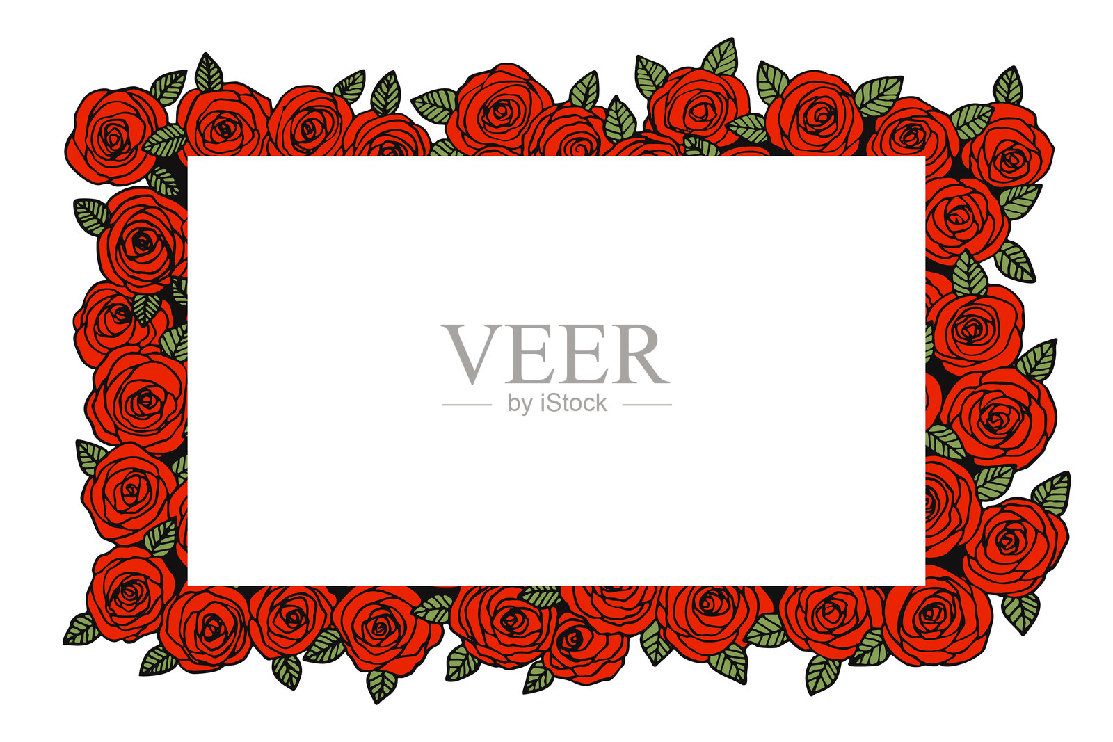 夏季玫瑰花框。自然概念设计。现代花卉构图。海报、邀请函、贺卡的矢量插图。植物风格的玫瑰框架。留白空间。插画图片素材