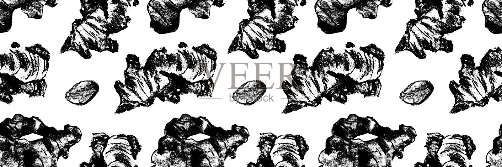 复古雕刻风格的姜根无缝图案。插画图片素材