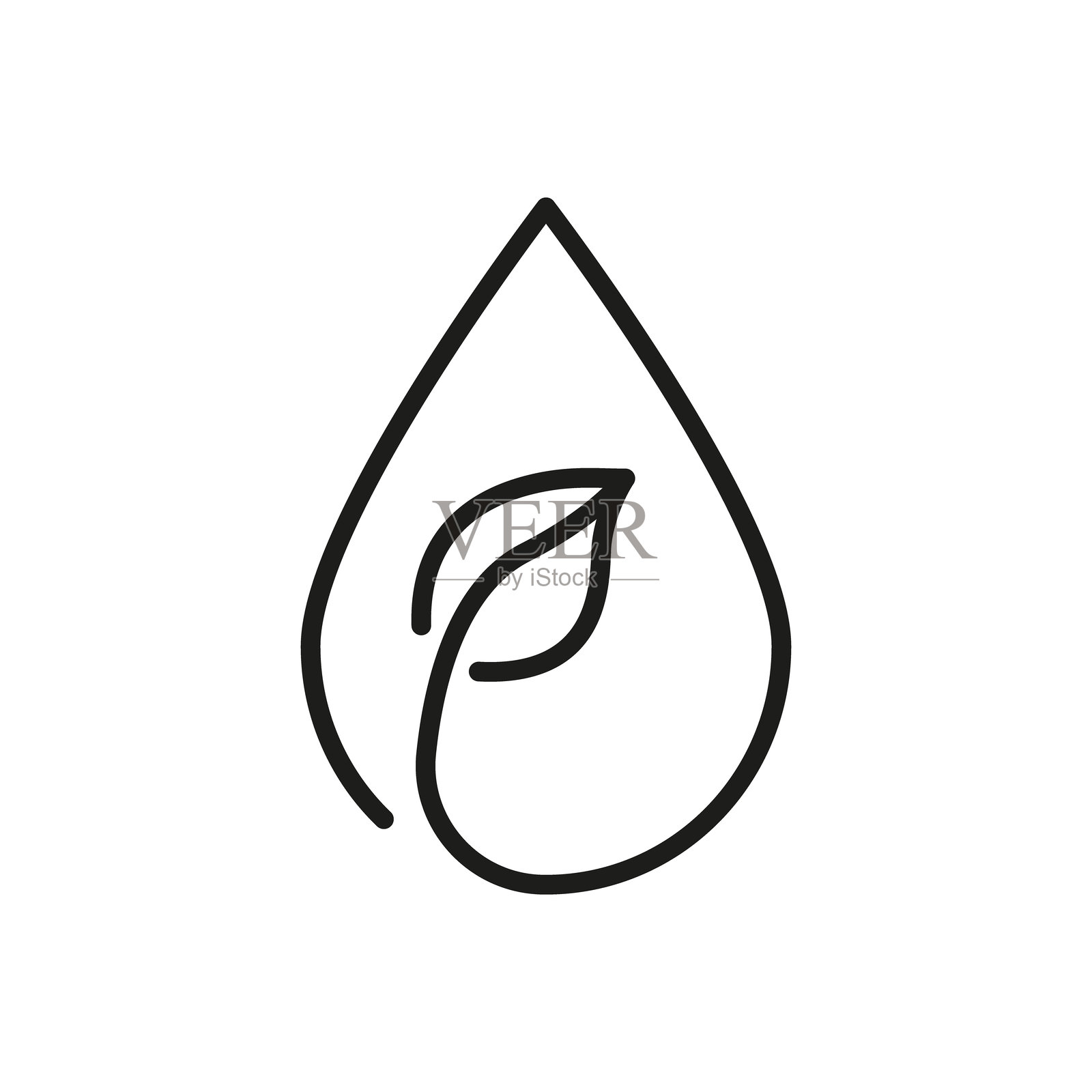 水滴内的叶子线条图标。环保、可持续的水资源使用和环境保护轮廓符号。自然与生态概念。可编辑的线条。孤立的矢量插图。插画图片素材