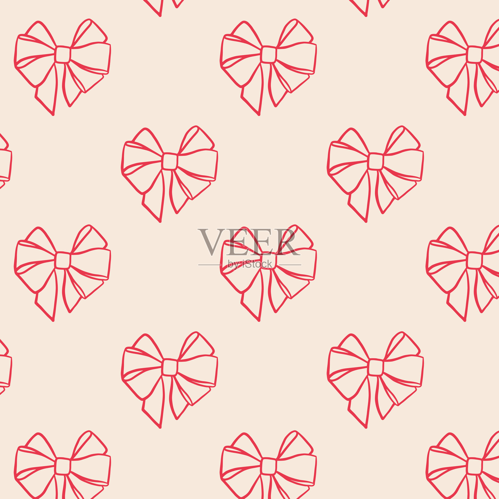 手绘蝴蝶结的无缝图案,礼物蝴蝶结。婚礼庆祝印刷,圣诞派对装饰,包装纸,纺织设计。插画图片素材