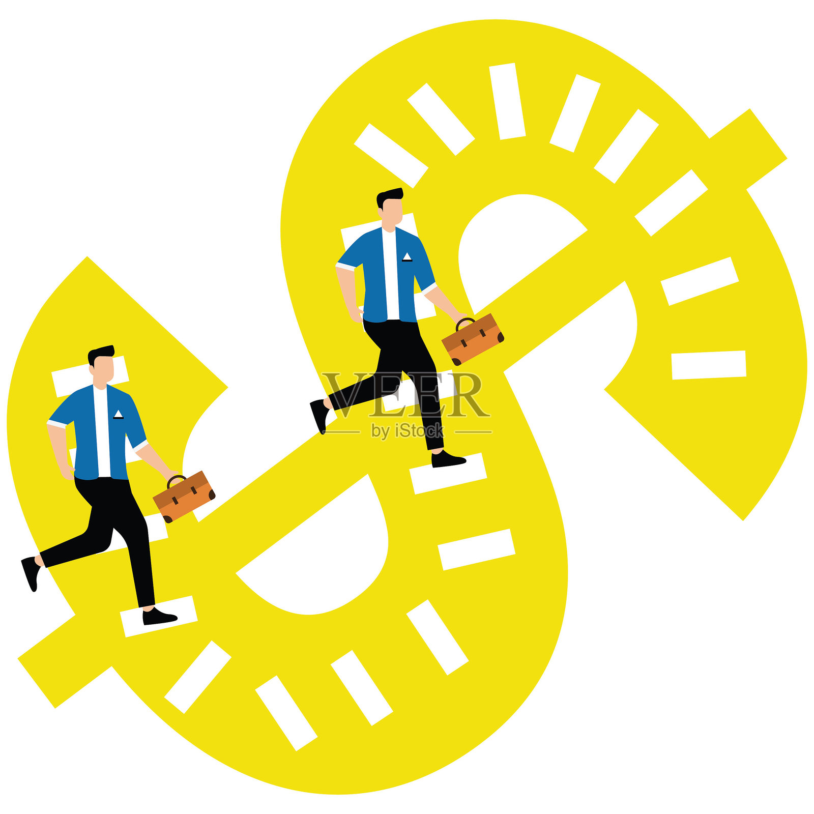 职业或商业发展,通往成功的道路,赚钱和投资,商人在美元符号内的楼梯上奔跑插画图片素材