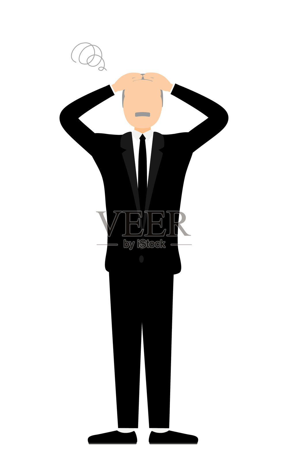 简单插图:一位老年男子在哀悼中忧虑,头埋在沙子里插画图片素材