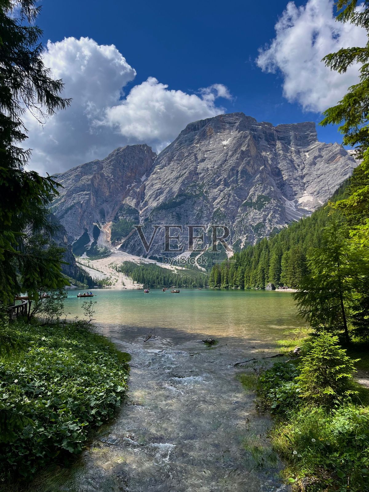 阳光明媚的夏日,布拉耶斯湖。照片摄影图片