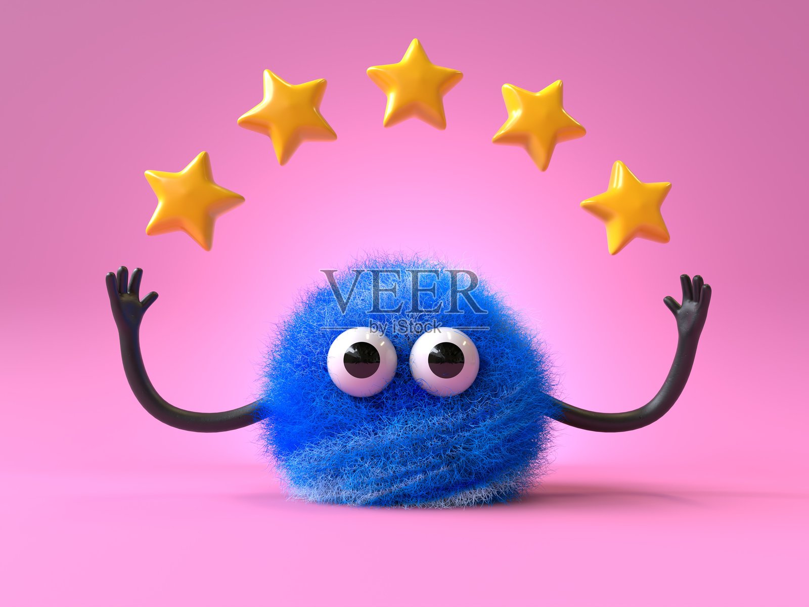 毛茸茸、可爱的怪兽,带有五颗星星照片摄影图片