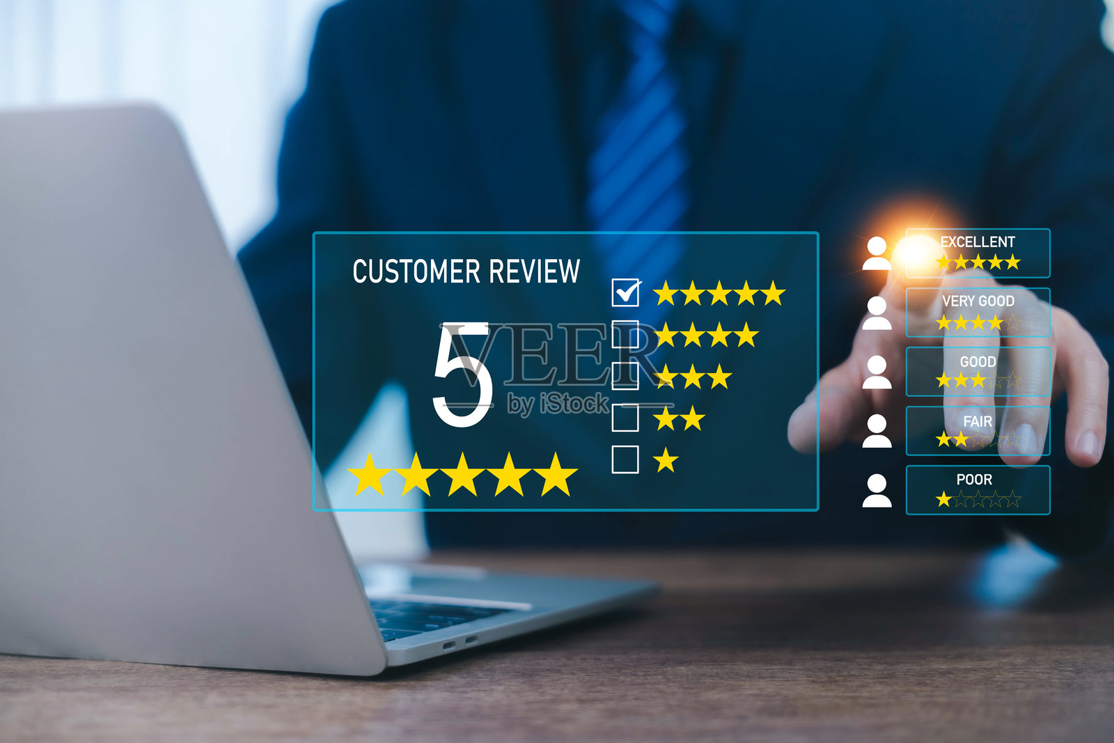 客户满意度调查概念。用户对服务体验进行五星评分,良好的服务使客户给予五星好评,满意度,用户,五星。照片摄影图片