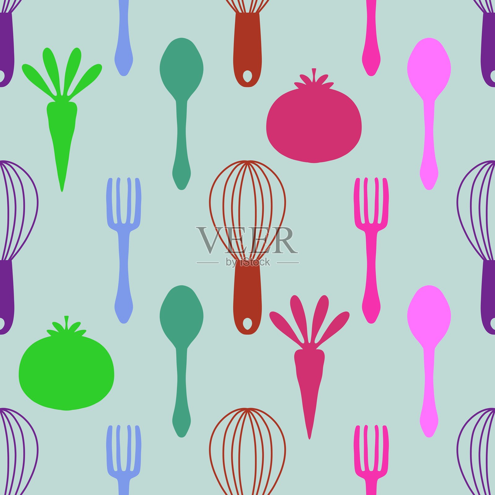 厨房无缝图案,适用于包装纸、面料和亚麻制品插画图片素材