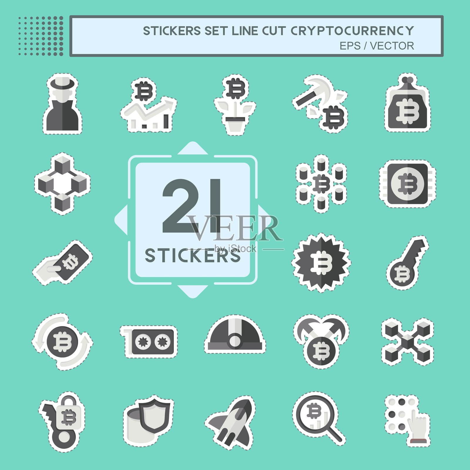 与教育符号相关的加密货币贴纸线条剪切套件插画图片素材