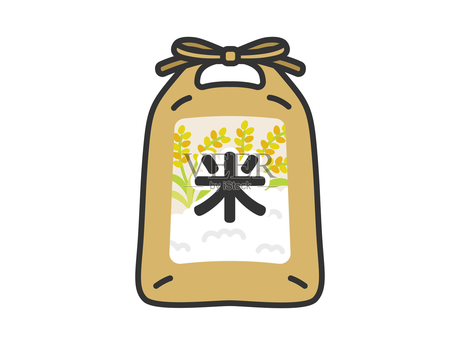 米袋中的米(彩色线条画)插画图片素材