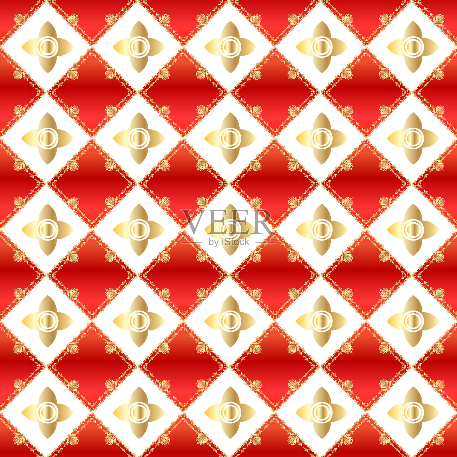 泰国传统金色装饰无缝图案插画图片素材