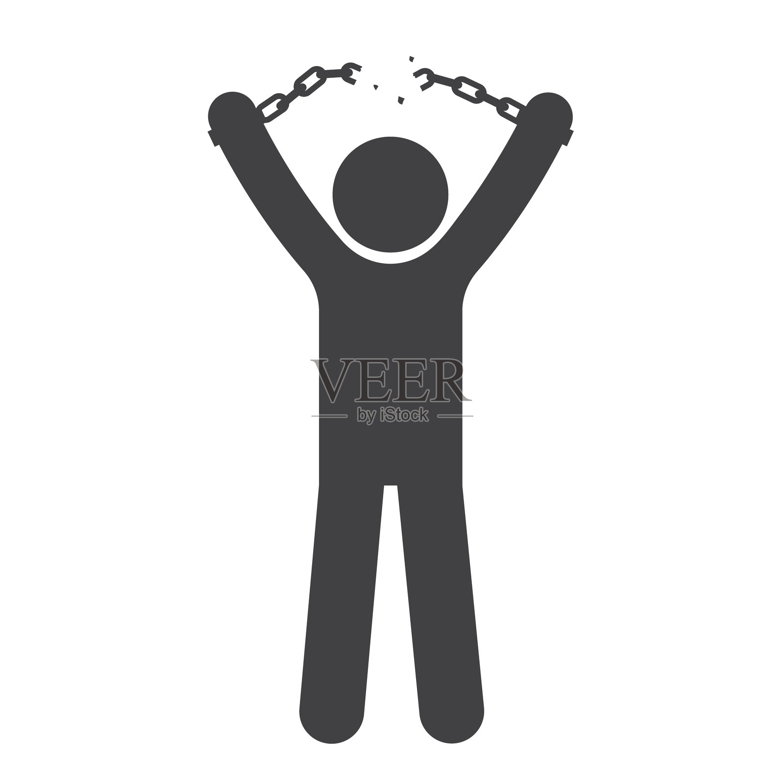 男人的手打破链条图标,获得自由,人物自豪地举起断裂的链条,突破限制插画图片素材