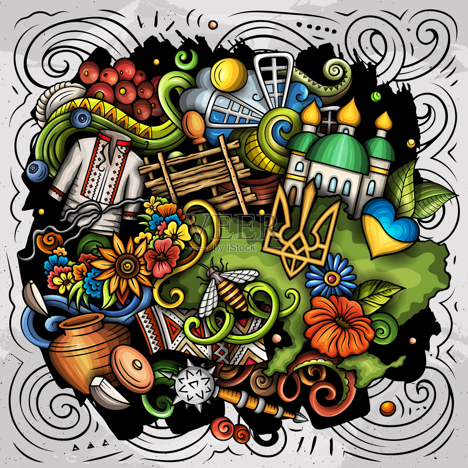 乌克兰卡通涂鸦插图。幽默的乌克兰设计。插画图片素材