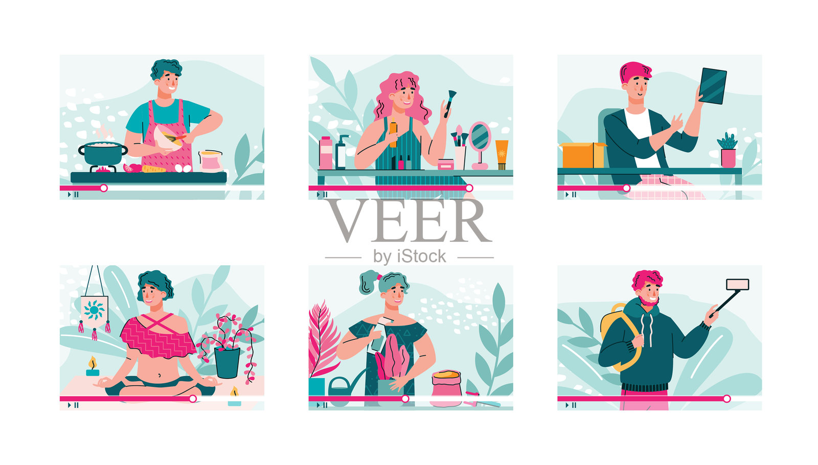 不同的博主频道 - 在线内容创作者视频插画图片素材