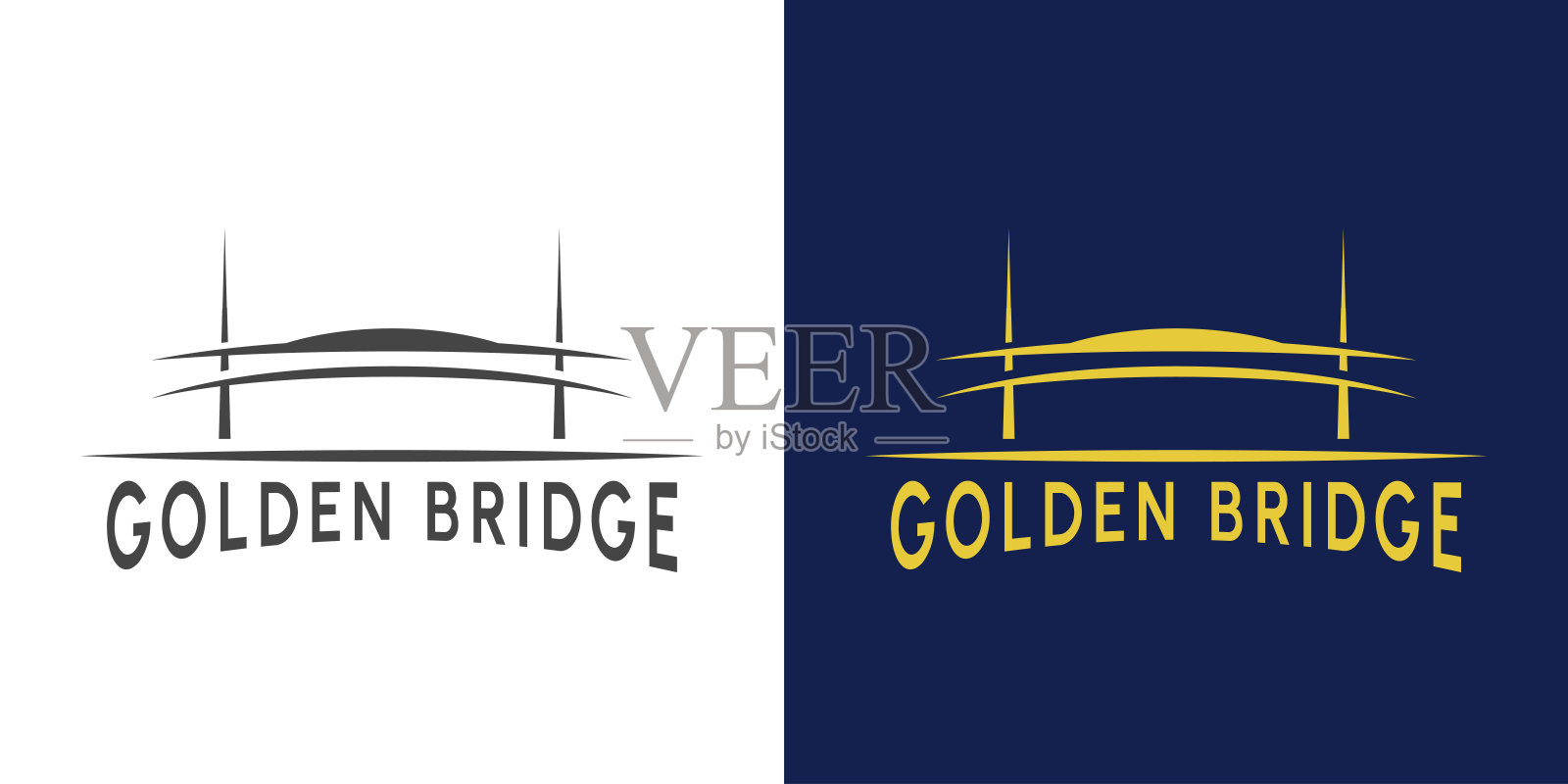 金色桥梁标志设计插图图标。极简线条设计风格。插画图片素材