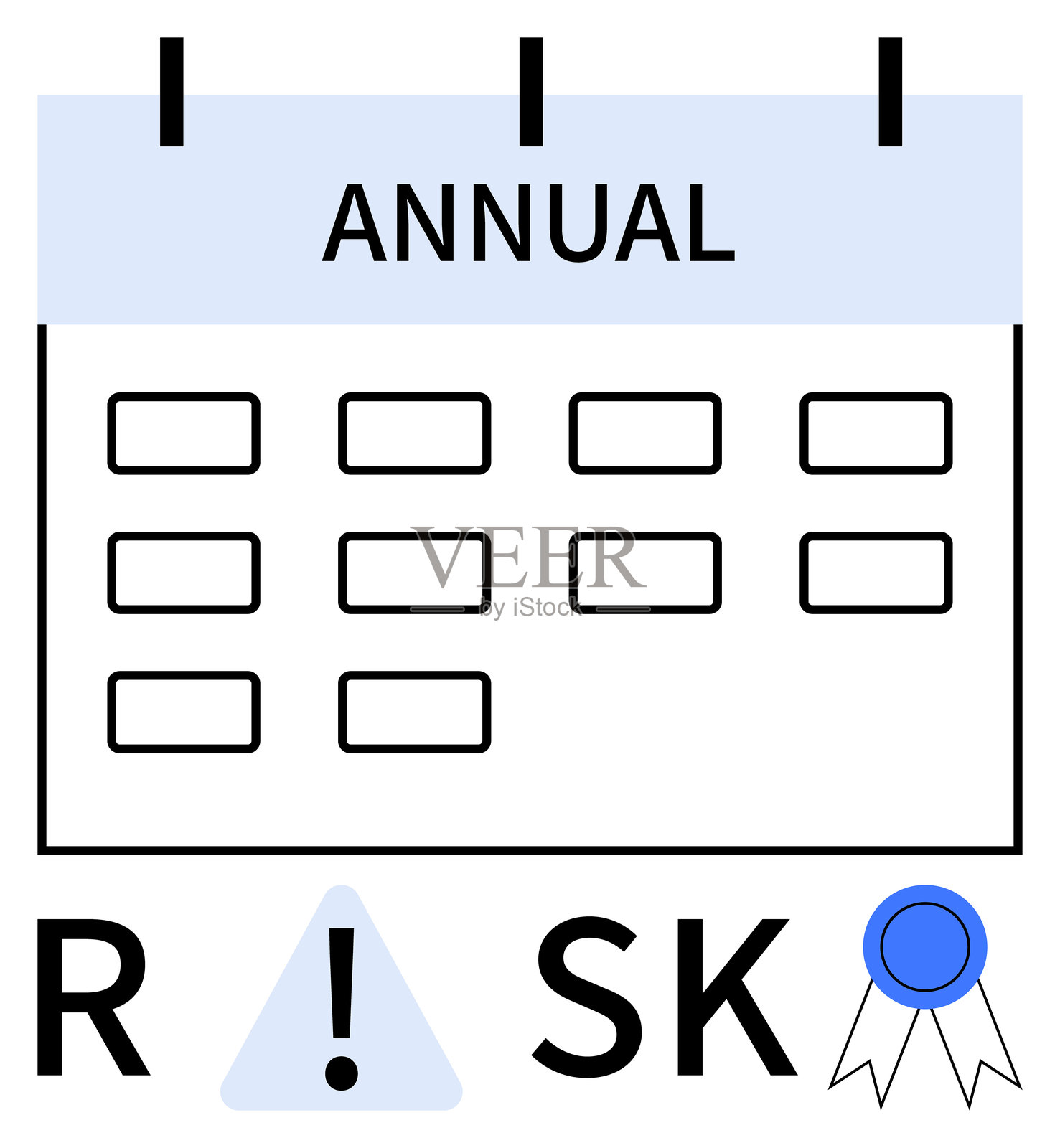 年度规划日历,包含风险管理概念和成就徽章元素插画图片素材