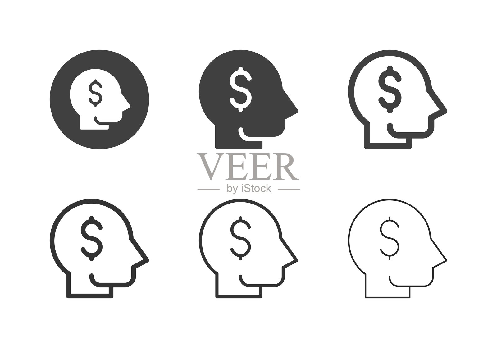 带有美元符号图标的人头 - 多系列插画图片素材