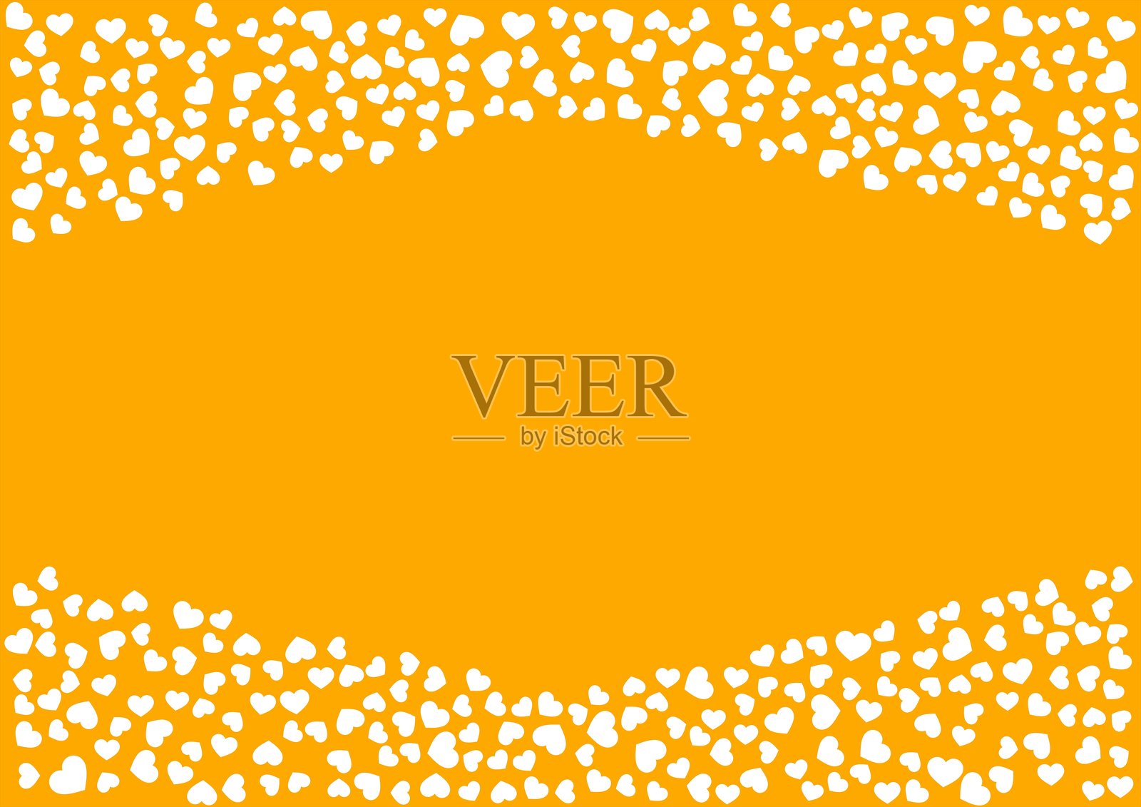 橙色实心背景上的心形图案,白色轮廓心形插画图片素材