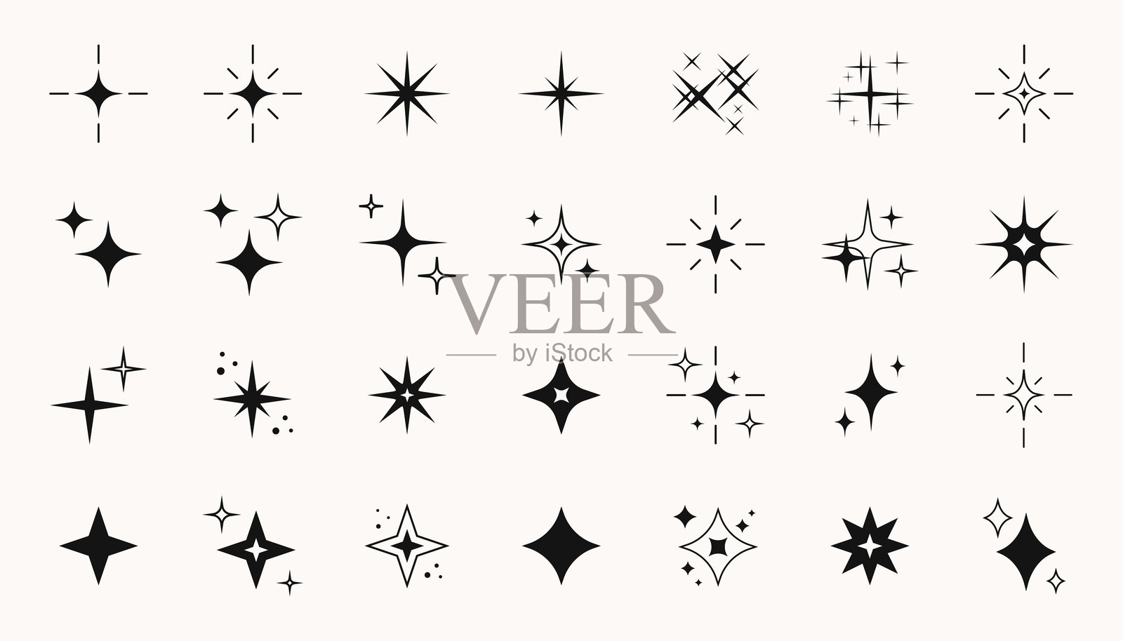 复古Y2K星星和闪烁形状,未来主义抽象符号,带有点和线。矢量设计未来主义2000年代美学元素集。插画图片素材