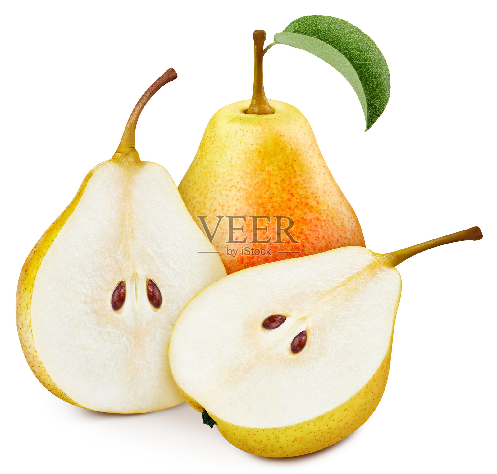 孤立的黄色梨子在白色背景上照片摄影图片