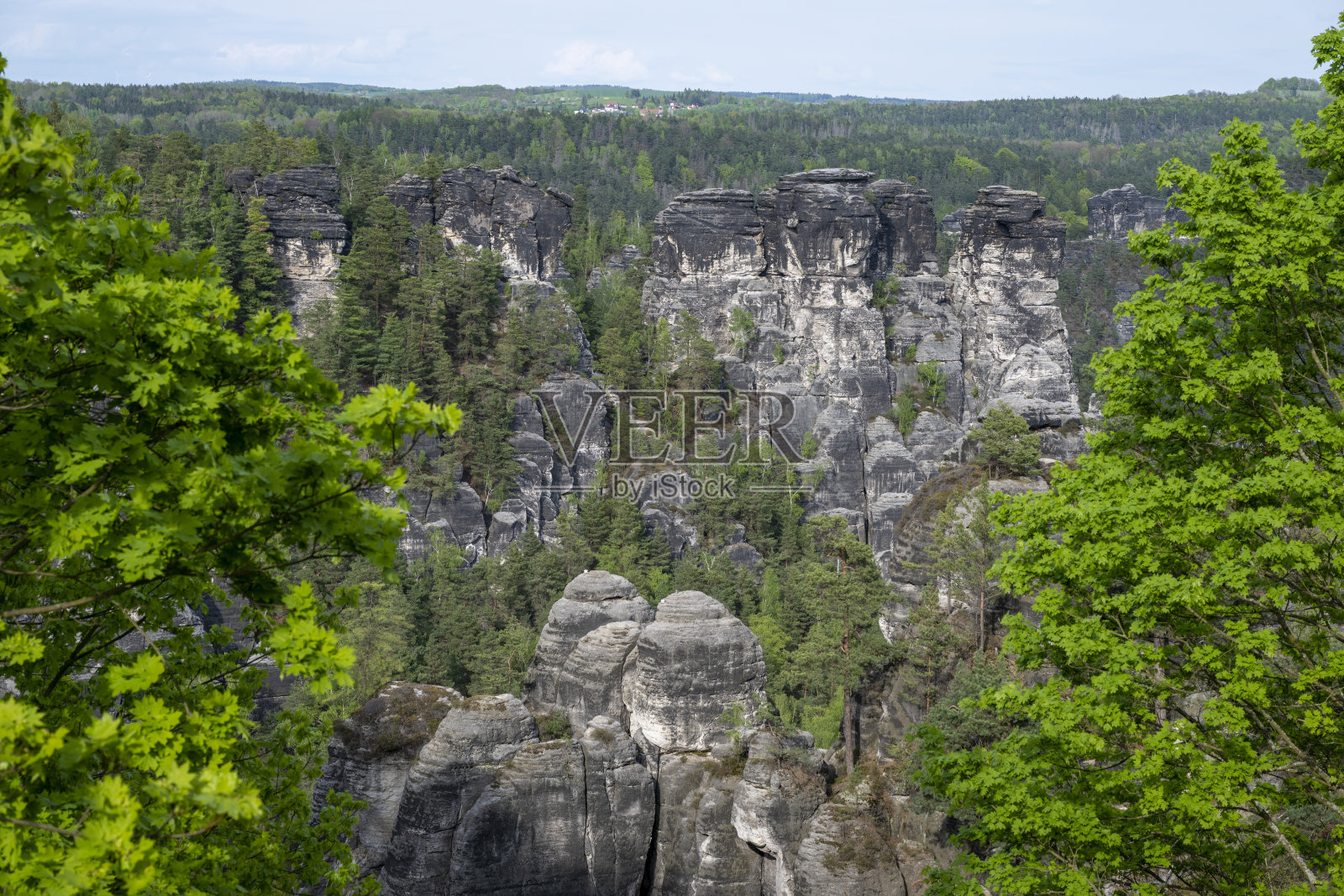 萨克森瑞士的森林和砂岩山脉的鸟瞰图照片摄影图片